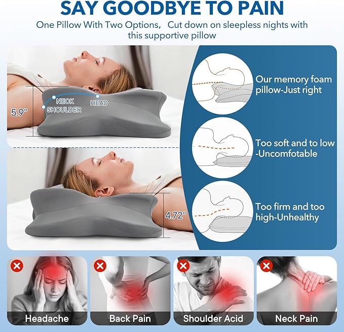 Cervical Pillow for Neck and Shoulder,Contour Memory Foam Pillow,Ergonomic Neck Support Pillow for Side Stomach Back Sleepers with Skin-Friendly Pillowcase