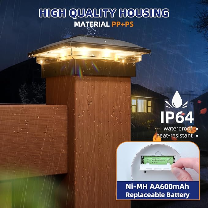 APONUO Solar Post Cap Lights - 16 Pack Outdoor Waterproof for 4x4, 5x5, 6x6 Posts, 2 Modes Warm/Cool Light, Solar Powered Fence/Deck/Patio Decor, Black
