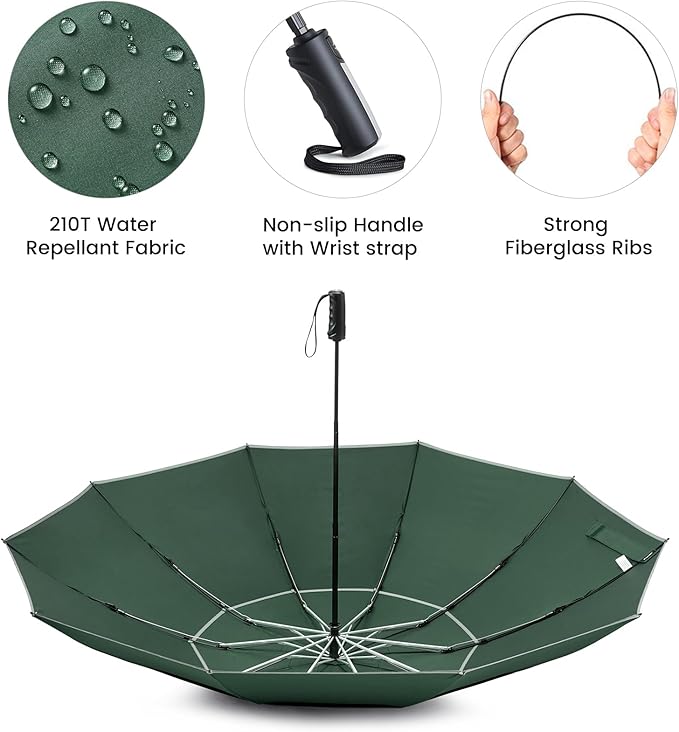 G4Free 54/62 Inch Windproof Inverted Umbrella with Reflective Stripe Large Compact Reverse Golf Umbrella for Rain 10 Ribs Double Canopy Travel Umbrella Automatic Open Close