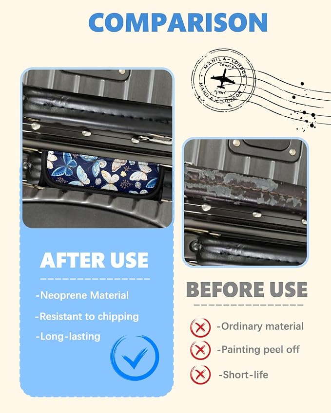Slohif Luggage Handle Wrap 3Pcs Suitcase Identifier - Bag Strap Cover For Bogg Travel Accessories Easy Identification Bright Marker Sleeve Grips Comfort Neoprene Concealed Tag For Airport, Butterfly