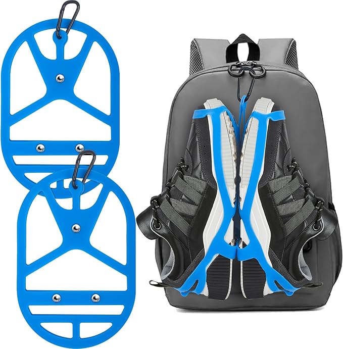2 Pack Shoe Holster for Backpack with Clip Hanger, Shoe Holder for Sneakers, Cleats, for Travel, Outdoors, Sports (Large, Blue)
