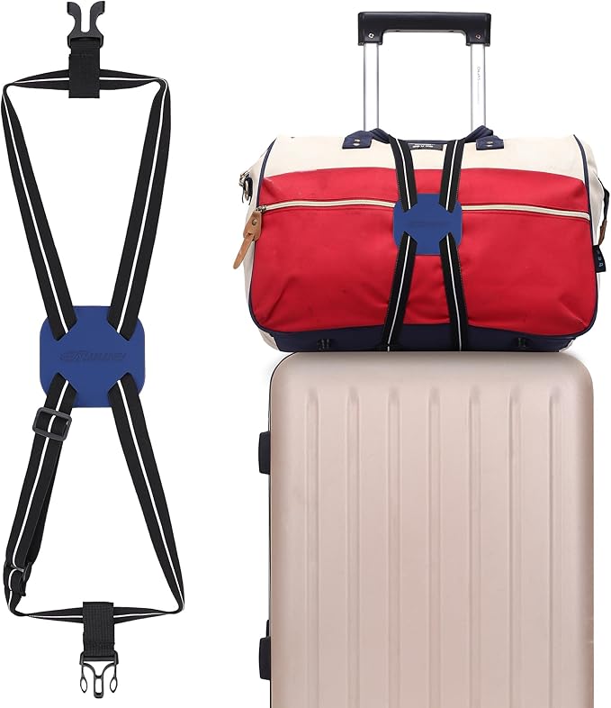 Luggage Straps Bag Bungee, Luggage Straps Suitcase Adjustable Belt, Add a Bag Easy to Travel Suitcase Elastic Strap Belt with Reflective Material (Blue)