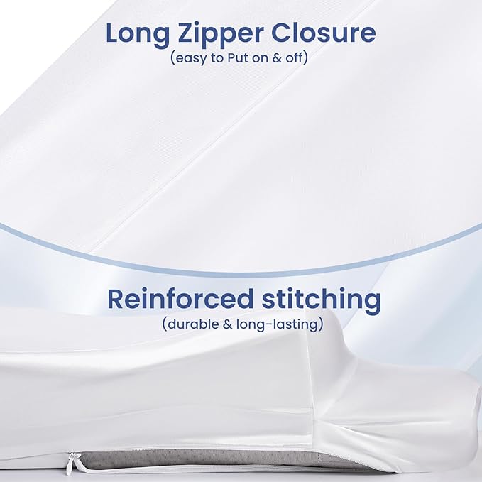 Satin Pillowcase for Cervical Pillows, (Cover Only) Fit for Orthopedic Neck Support Pillow, Silky Smooth Pillowcase Cover with Zipper Closure (White)
