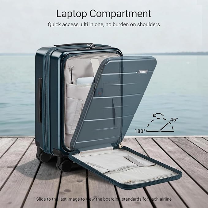 Carry On Luggage with Top Opening, Expandable with Front Pocket and USB Charging Port, Lightweight with front compartment Rolling Suitcases with Spinner Wheels (Navy, 20 Inch)