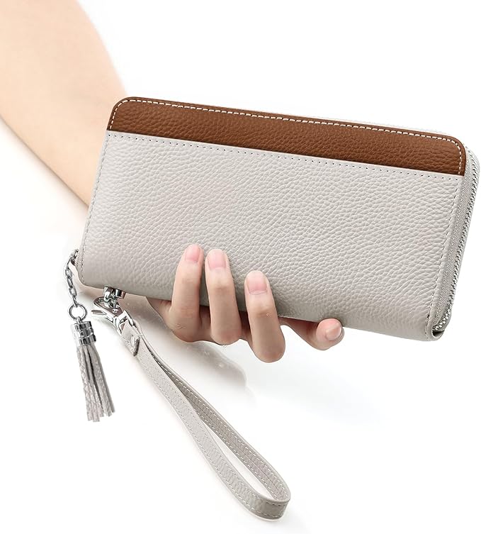 Moflycom Womens Wallet RFID Blocking Genuine Leather Zip Around Wallet Clutch Wristlet Travel Long Purse for Women