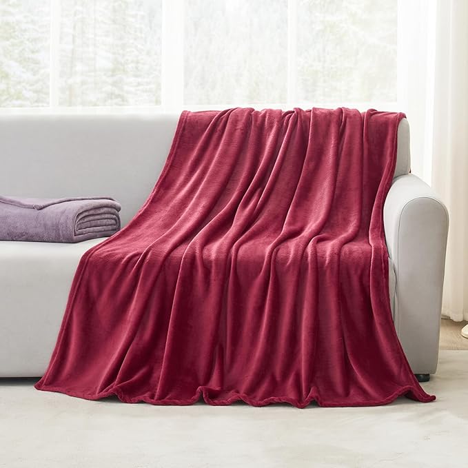 Hansleep Fleece Burgundy Red Twin Blanket, Super Soft Flannel Fuzzy Plush Cozy Blanket for All Seasons, Burgundy Red, Twin 60x80 Inches
