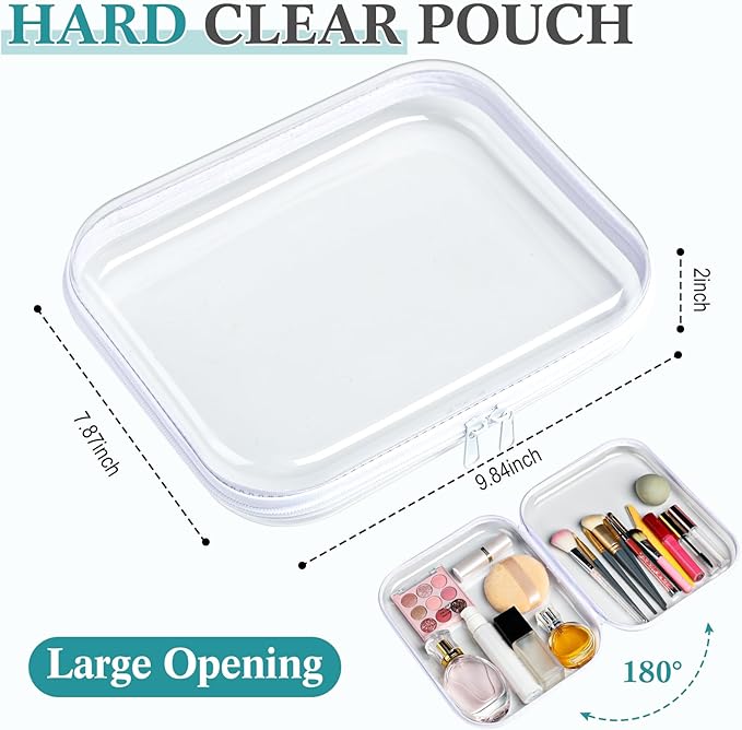 Sanwuta 6 Pcs Clear Hard Zipper Case Plastic Zipper Pouches Transparent Makeup Bag Pencil Case Pouches Toiletry Diaper Bag for Travel Toy Storage Organizer Bins(White,9.84 x 7.87 x 2 Inch)