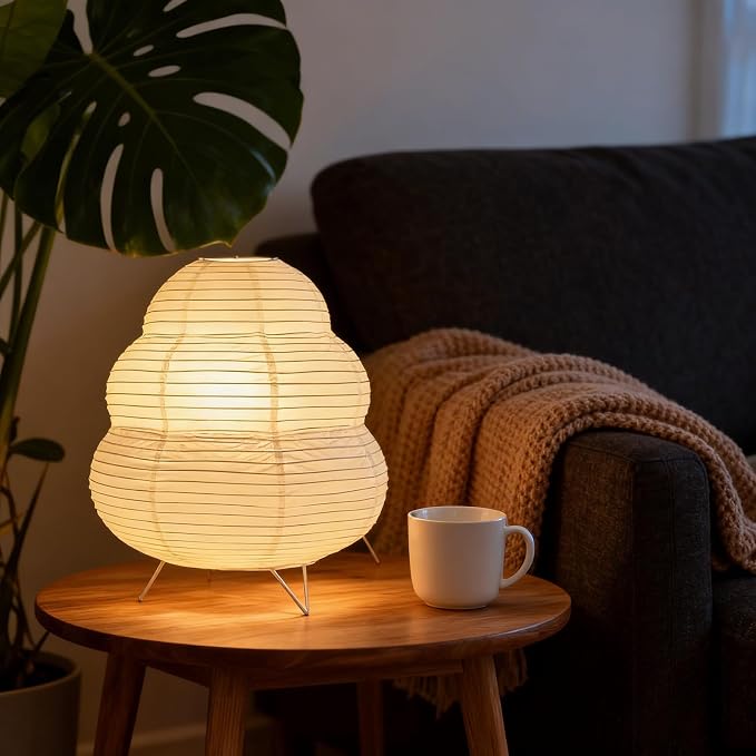 Cute Paper Lamp, 3 Color Ambient Lighting Lamp, Cozy Accent Side Table Lamp, Small Warm Glow Light for Bedroom Living Room Desk (White, 10inch)