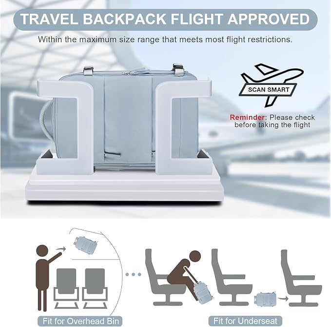 coofay Travel Backpack Carry on Flight Approved Mochila De Viaje Carry on Backpack for Airplanes Spirit Airlines Personal Item Bag 18x14x8 Inches Travel Bag Traveling Backpack for Women Men Grey Blue