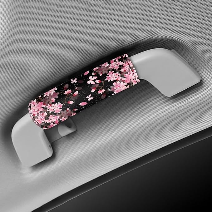 BIGCARJOB 2 Pcs Luggage Handle Cover for Suitcase with Pink Cherry Blossom Print Travel Suitcase Handle Sleeve Covers Identifier Travel Bag Wraps Luggage Accessories