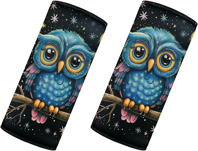 BIGCARJOB Animal Owl Luggage Handle Wrap for Suitcase 2 Pack Blue Owl Print No-Slip Door Handle Protector Covers Luggage Handles Wrap Grips Personalized Luggage Tags Replacement