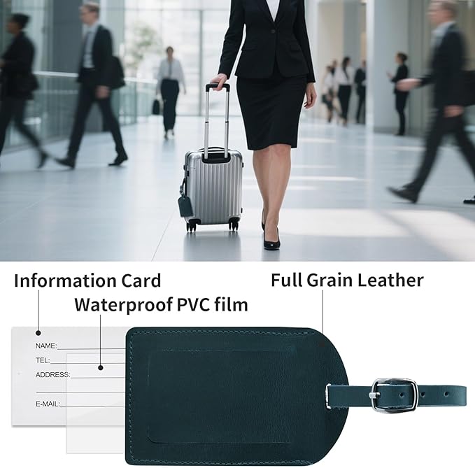 Ringsun Genuine Leather Luggage Tag for Suitcases ID Tags Bag Tags for Luggage (6 Pack, Blue)