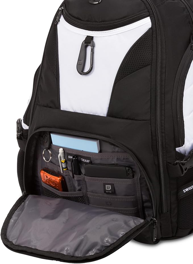SWISSGEAR 1900 ScanSmart TSA Laptop Backpack Fits 17 Inch Laptop with RFID Protection and Tablet Pocket, White/Black, 19-Inch