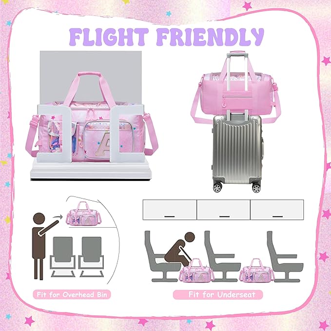 Kids Duffle Bag Girls Travel Bag for Kids Overnight Bag for Girls Dance Bag for Girl Weekender Bag Kid Gym Bag with Shoe Compartment for Travel
