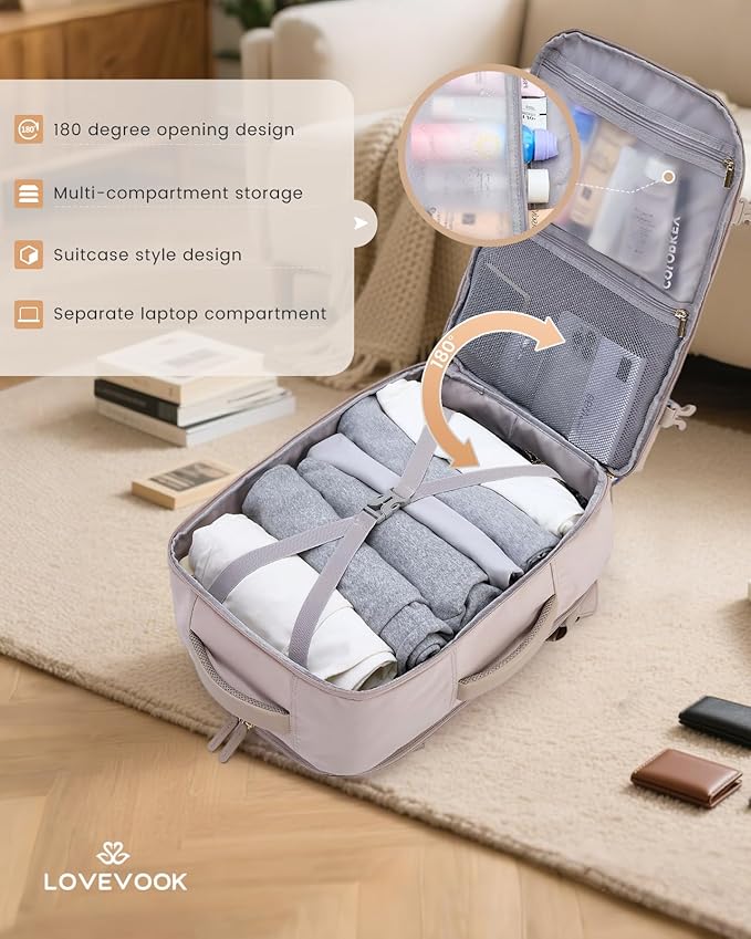 LOVEVOOK Travel Backpack for Women & Men, 40L Carry on Backpack Airline Approved, Large TSA Personal Item Travel Bag fits 17.3" Laptop, Business Weekender Bag for Essentials, 4Pcs