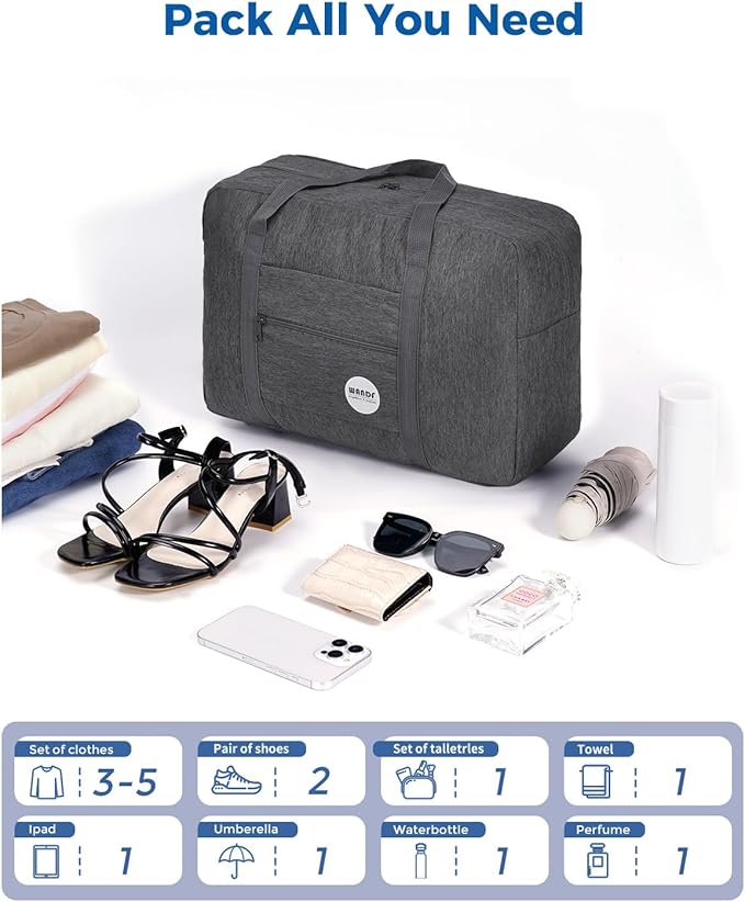 WANDF For Spirit Airlines Personal Item Bag 18x14x8 Travel Duffel Bag Underseat Foldable Carry-on Luggage for Women