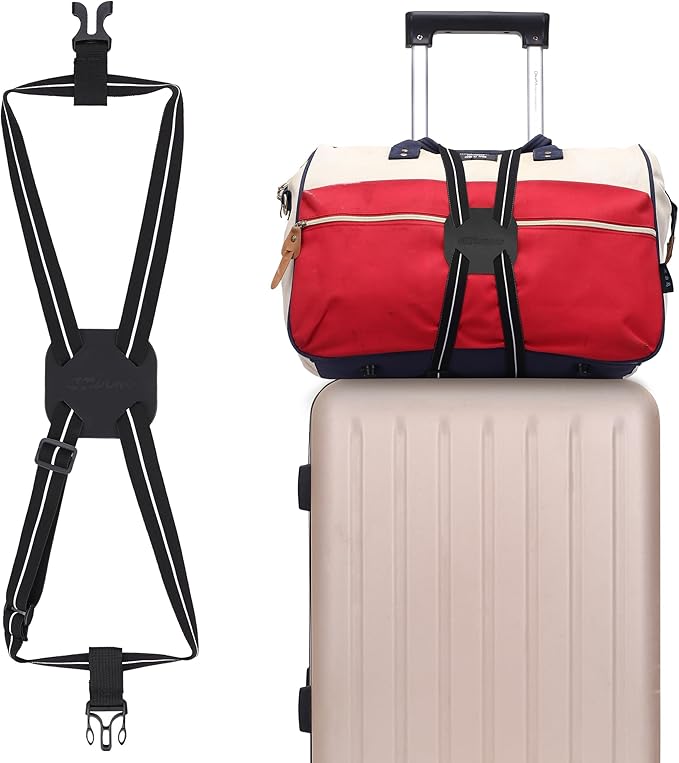 Luggage Straps Bag Bungee, Luggage Straps Suitcase Adjustable Belt, Add a Bag Easy to Travel Suitcase Elastic Strap Belt with Reflective Material (Black)