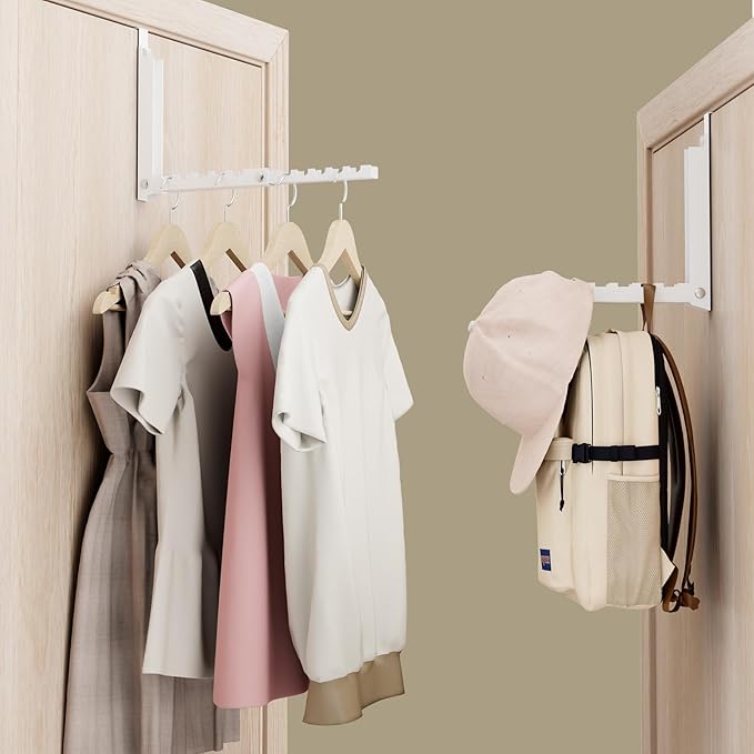 BAKON Over The Door Hanger Folding Clothes Drying Rack, Double Fold Hanging Door Hooks Coat Rack for Indoor Laundry Room Compact Small Space Foldable Portable Clothing Hanger Hook Collapsible- 2 Pack