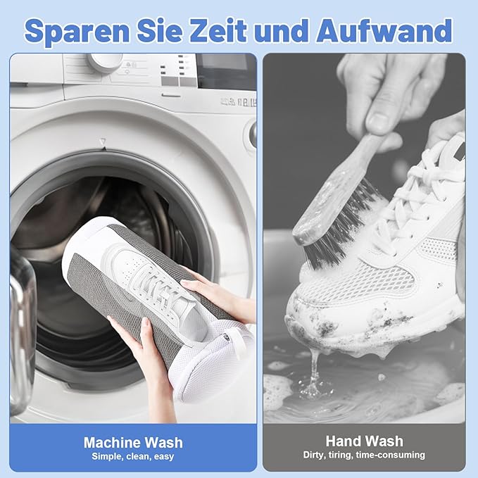 Shoe Washing Machine Bags, 2 PCS Shoe Bag for Washing Machine, 360° Wrap-Around Clean Laundry Bags Reusable Hidden Zipper Cleaning Bag for Tennis Shoes Sneaker Running Shoes, Grey