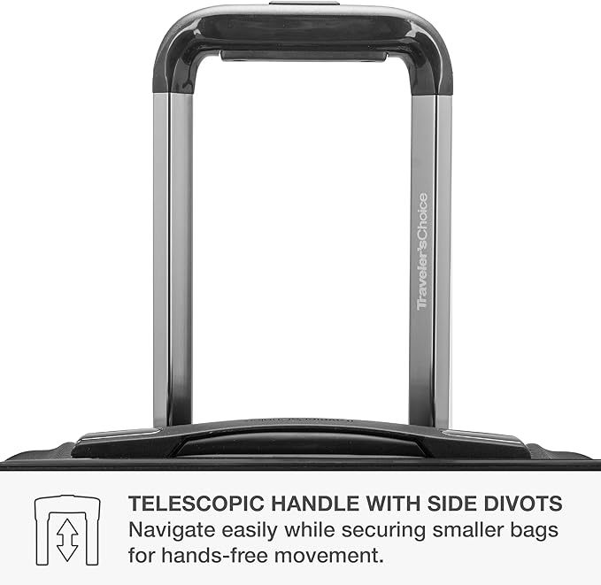 Traveler's Choice Archer Polycarbonate Hardside Spinner Luggage Set, Tie Down Straps, Black, Checked 25-Inch