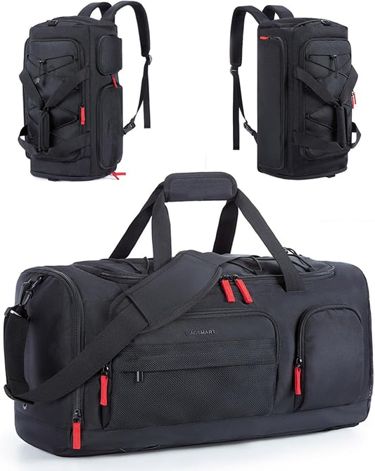 BAGSMART Gym Bag for Women & Men, Sports Travel Duffel Backpack with Shoe Compartment Laptop Compartment, Water Resistant Carry On Weekender Bag for Airplane, 35L/Black