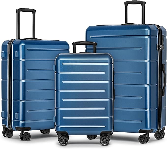 KYME Luggage Sets 3 Piece Hardshell 20"/24"/28" Suitcase with Wheels Hardside Suitcase Set with TSA Lock Large Travel Luggage Set for Women Men Blue