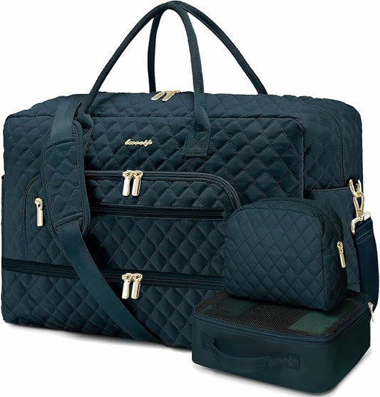Large Women Travel Duffle Bag - Carry on Overnight Weekend Travel Duffel Tote Gym Bag with Wet Pocket Toiletry Weekender Overnight Bag for Travel Business Trips Sports Hospital 3 Pcs Set