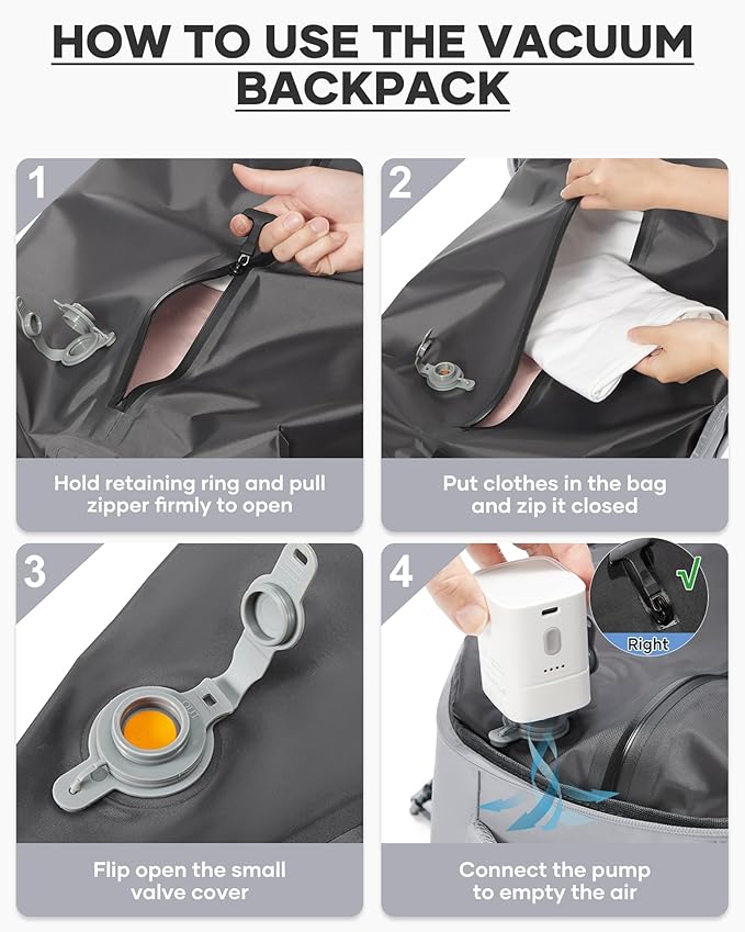 coofay Vacuum Backpack Travel with Pump Vacpack Travel Backpack with Vacuum System Mochila de Viaje Compresion al Vacio Easyvacpack Airbag Backpacks for Traveling Carry on Luggage