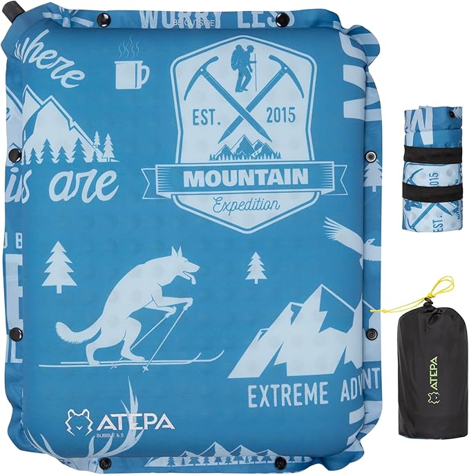 ATEPA Inflatable Seat Cushion, Self-Inflating Portable Stadium Airplane Travel Foam Cushion Pad for Camping, Sports Events, Outdoor
