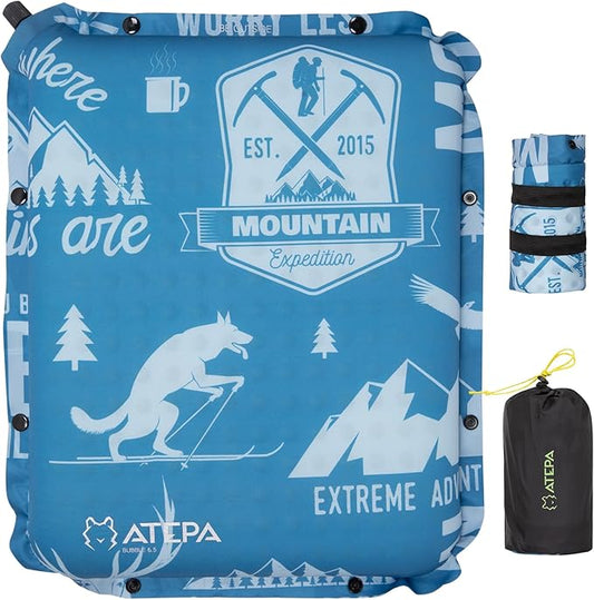 ATEPA Inflatable Seat Cushion, Self-Inflating Portable Stadium Airplane Travel Foam Cushion Pad for Camping, Sports Events, Outdoor