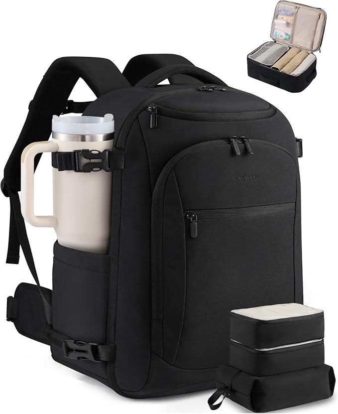 LOVEVOOK 50L Travel Backpack for Women & Men,Airline Approved Carry On Backpack with 3 Packing Cubes,TSA Waterproof Personal Item Bag,Weekender Overnight Essentials Backpacks fits 20" Laptop