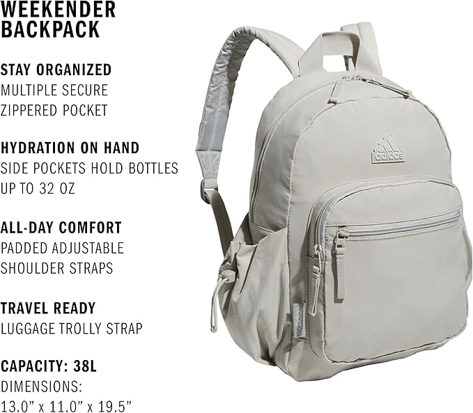 adidas Weekender Backpack – Small Lightweight Everyday Bag, 19L