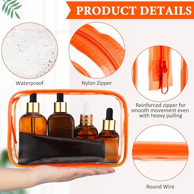 Weewooday 12 Pieces Clear Makeup Bags Cosmetic Storage Bags PVC Zipper Pouches Travel Waterproof Makeup Plastic Case for Women Organizing Toiletries Traveling Bathroom(Large,Orange)