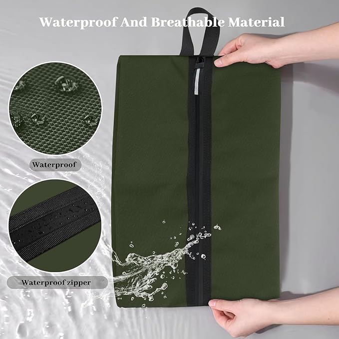 Travel Shoe Organizer with Zipper Closure, 2pcs Portable Packing Storage Organizer with Handle Design for Travel/Gym/Dance Essentials, Gifts for Men and Women (Dark Green, 2-Pack)