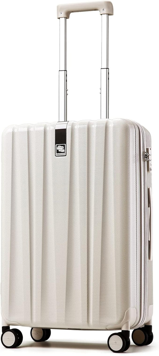 Hanke 20 Inch Carry On Luggage 22x14x9 Airline Approved Lightweight PC Hard Shell Suitcases with Wheels Travel Luggage Rolling Suitcase Travel Luggage Bag Christmas Gifts for Birthday(Ivory White)