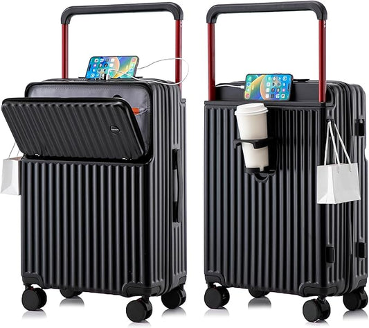 20 Inch Carry On Luggage with Spinner Wheels,PC Hard Shell Suitcase with USB Port,Lightweight Travel Luggage Airline Approved for Men Women, Black