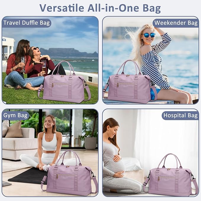 Travel Duffle Bag for Women, Weekender Bags, Hospital Bag for Labor Delivery, Lightweight Tote Duffel Overnight Bag with Luggage Sleeve,Airplane Travel Bags (Purple, X-Large)