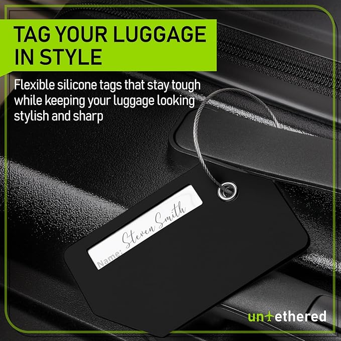 Untethered 4-Pack Luggage Tag Set | Durable Luggage Tags for Suitcases & Travel Bags | Bag Tag & Name ID Identifiers | Suitcase Tags for Easy Luggage Identification
