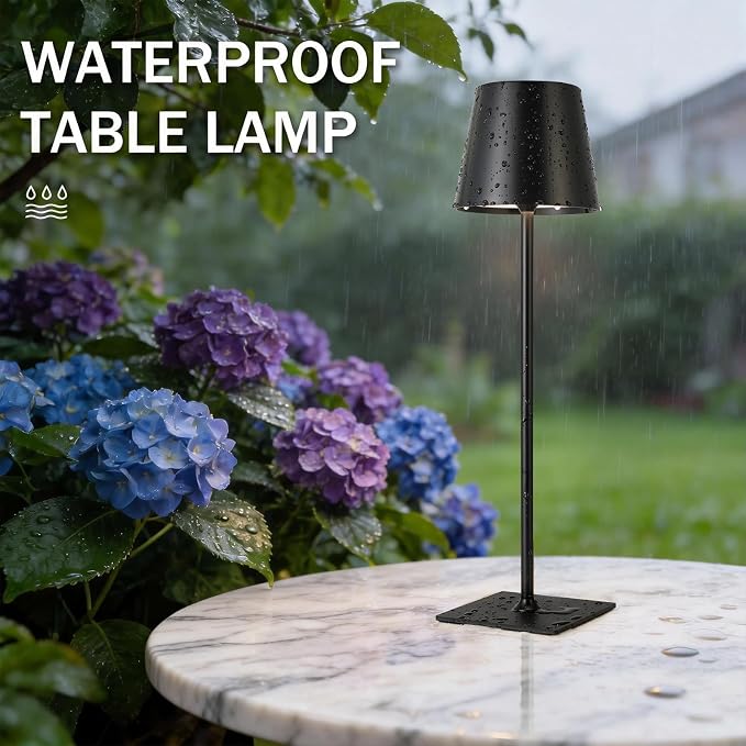 Kakanuo Black Cordless Rechargeable Table Lamp, 4 Pack Portable Desk Lamp with 5000mAh Battery, Touch Control Stepless Dimming, Wireless Night Light for Dining, Outdoor Camping, Coffee Shop
