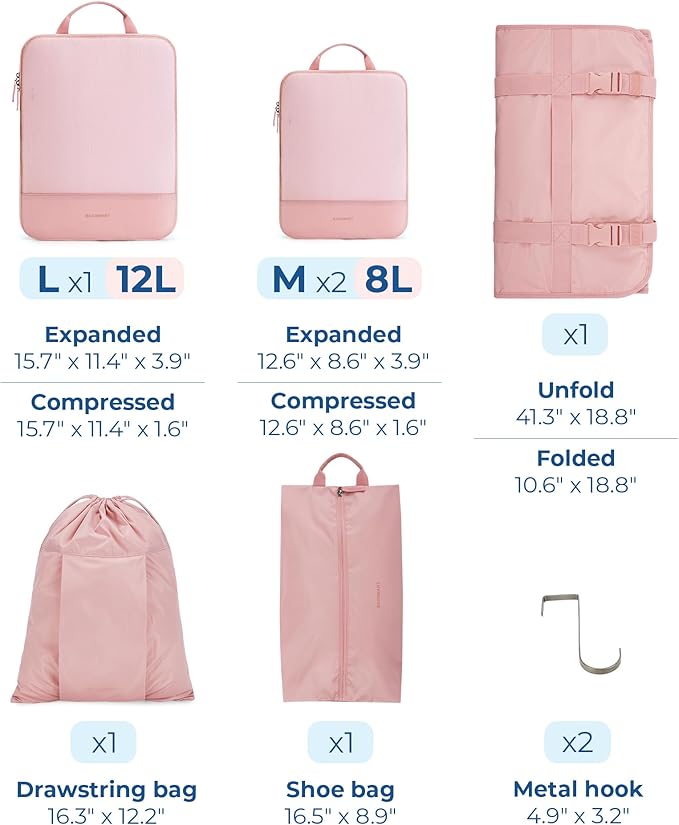 BAGSMART Hanging Compression Packing Cubes for Closet Organizers And Storage, 6 Set Suitcase Organizer Bags Set, Cruise Travel Essentials for Women | Hanging, Compression, Packing Cubes, for Women