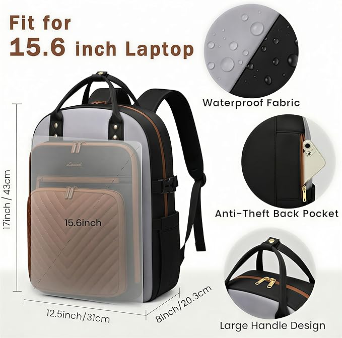 LOVEVOOK Laptop Backpack for Women, Water Resistant Travel Work Backpacks Purse Stylish Business Teacher Nurse Computer