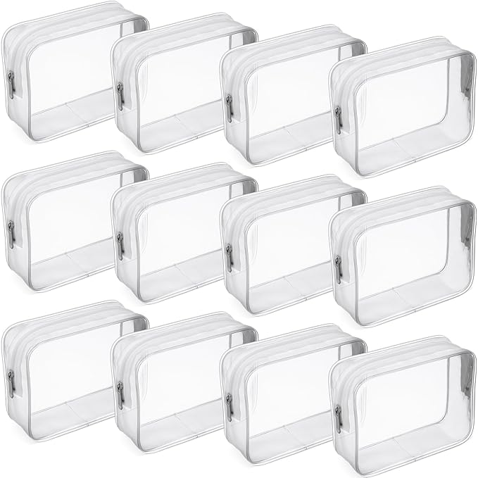 Weewooday 12 Pieces Clear Makeup Bags Cosmetic Storage Bags PVC Zipper Pouches Travel Waterproof Makeup Plastic Case for Women Organizing Toiletries Traveling Bathroom