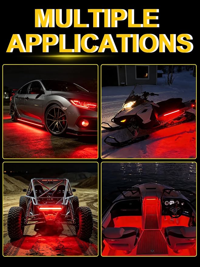 YM E-Bright Car Led Strip Lights for Golf Cart Underglow Motorcycles Marine Boat Kayak Interior Exterior 5050 Chipset 15SMD Waterproof IP67 12V,Red(Pack of 4) | 5050 15SMD LED chip, fits car, golf cart, motorcycle, marine boat & kayak for interior & ex...
