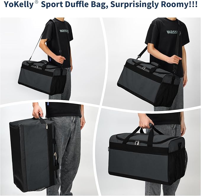 Gym Bag 20 inch Sport Duffle Bag for Men - 40L Weekender Duffel Bag for Travel - Dark Grey