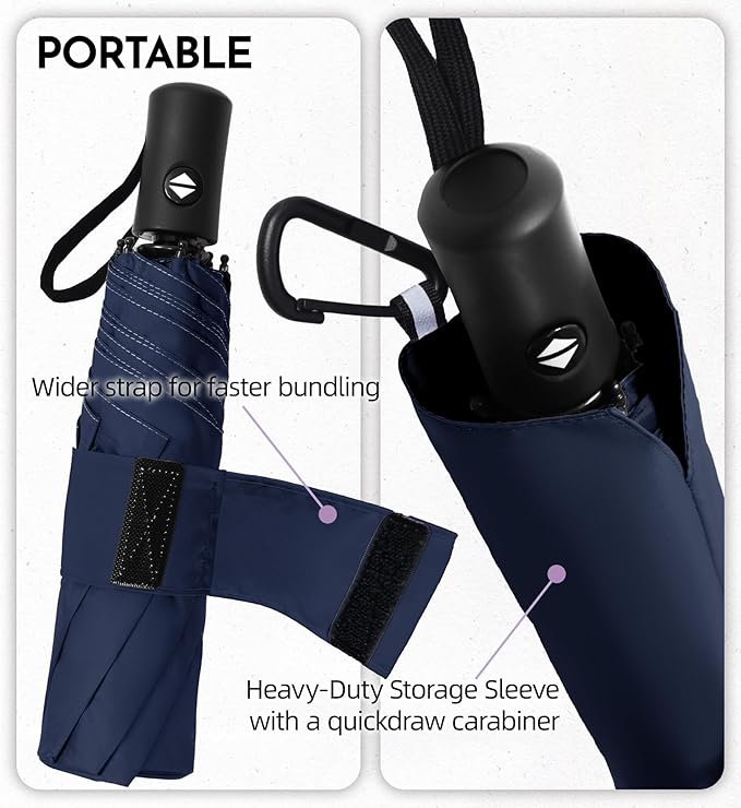 Compact Travel Windproof Umbrella, 43" Auto open/close Folding Quick Dry Umbrellas for Rain, Lightweight Portable Small for Backpack Car, Thoughtful Gift for Women Men Kids, TSA Approved