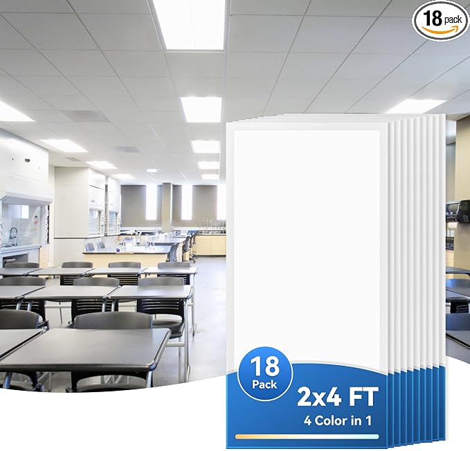 CycevSun 2x4 LED Flat Panel Light - Drop Ceiling, 40/50/60W, 6600LM 18-Pack | 4CCT 3000K 4000K 5000K 6000K Switchable, 0-10V Dimmable, 100-277V, ETL, 5-Year Service, Office, Warehouse, Garage, Commercial