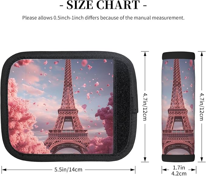 Eiffel Tower Paris Pink Flowers Romantic Luggage Handles Wrap Grips For Suitcases Luggage Travel Accessories For Airplane 2pcs