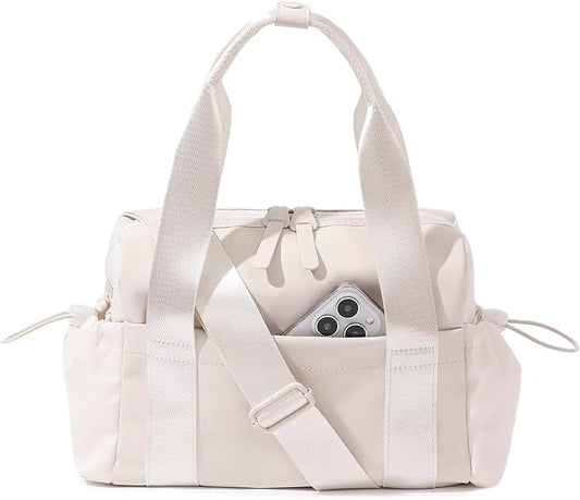 Small Gym Bag for Women, Mini Crossbody Gym Duffle Bag with Wet Compartment, Carry on Gym Tote Bag for Workout Dance Sport Travel (Mini-Beige)