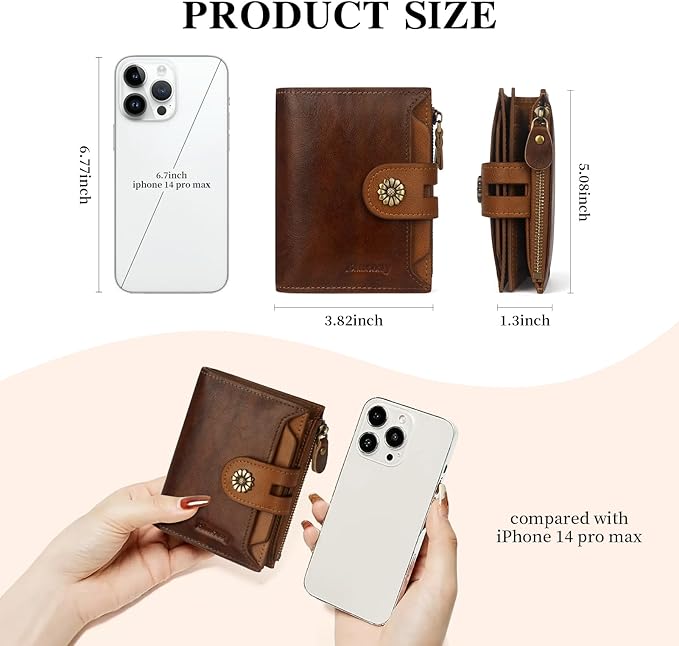 Wallet Women,RFID Blocking Leather Womens Wallet Bifold Compact Card Holder Small Wallet for Women with Removable ID Window zsbrown