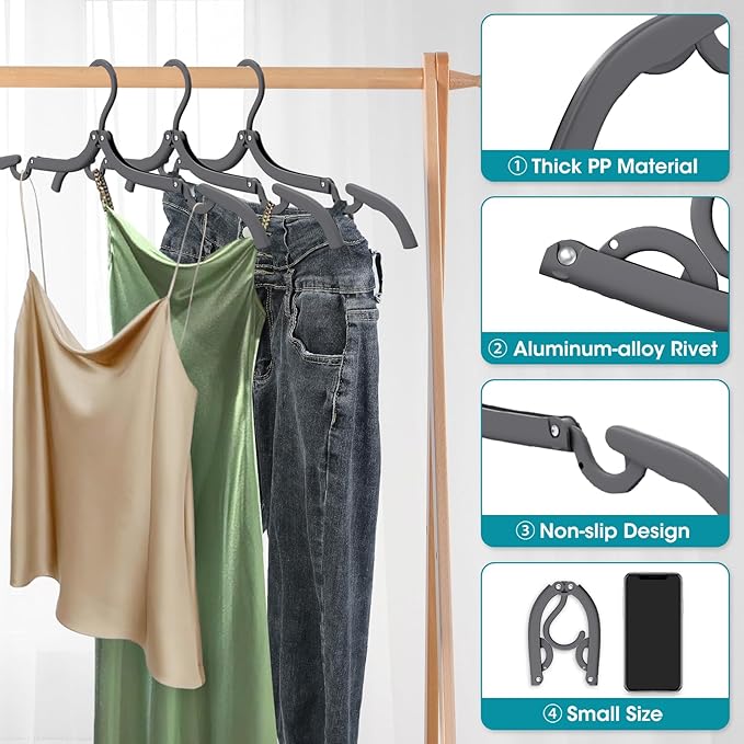 30 Pcs Travel Hangers Portable Foldable Travel Hanger Organizer, Plastic Cruise Essentials Clothes Drying Rack Folding Hangers for Camping Flying RV Europe Vacation Essentials Suitcase, Dark Grey